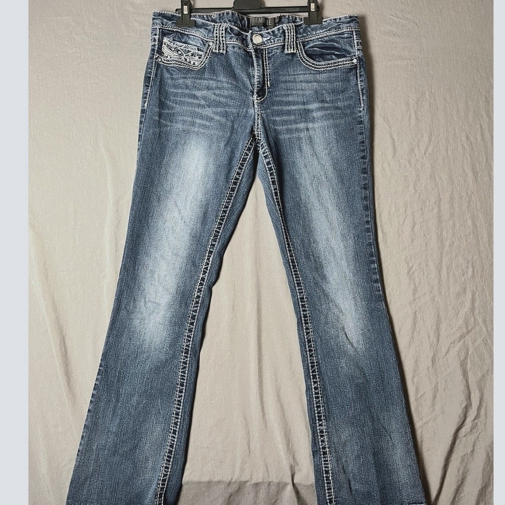 Premier Jeans Womens 11/12 Bootcut Blue Rhinestone Embellished EUC